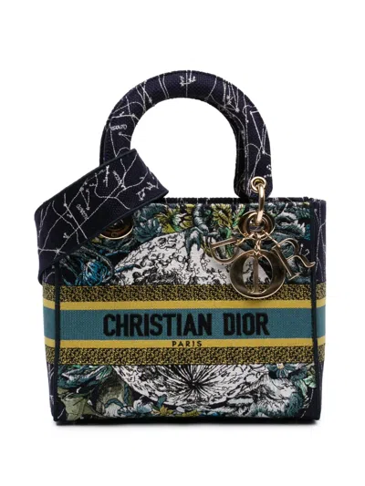 Pre-owned Dior 2021 Medium Embroidered Canvas Zodiac Lady D Lite Satchel In Blue