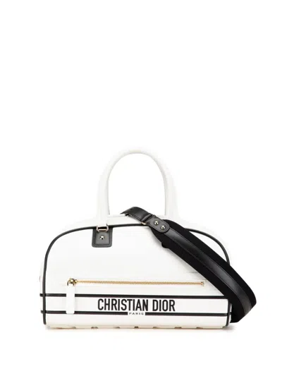 Pre-owned Dior 2021 Medium Leather  Vibe Bowling Bag Satchel In Black