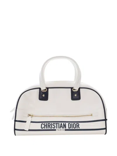 Pre-owned Dior 2021 Medium Leather  Vibe Bowling Bag Satchel In White