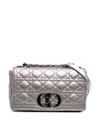 Pre-owned Dior 2021 Medium Metallic Calfskin Cannage Supple Caro Bag Crossbody Bag