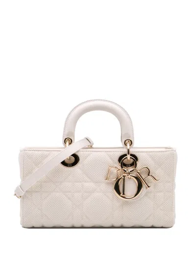 Pre-owned Dior 2021 Medium Technical Fabric Macrocannage Lady D Joy Satchel In White