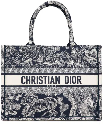 Pre-owned Dior 2021 Medium Toile De Jouy Book Tote Bag In Blue