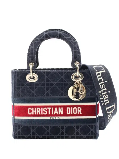 Pre-owned Dior 2021 Medium Velvet Cannage Lady D Lite Satchel