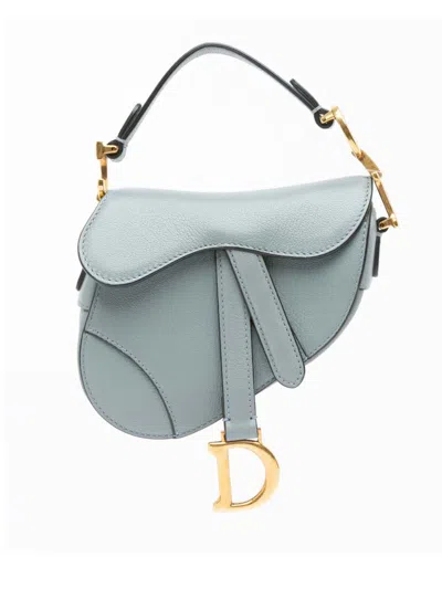 Pre-owned Dior 2021 Micro Calfskin Saddle Satchel In Blue