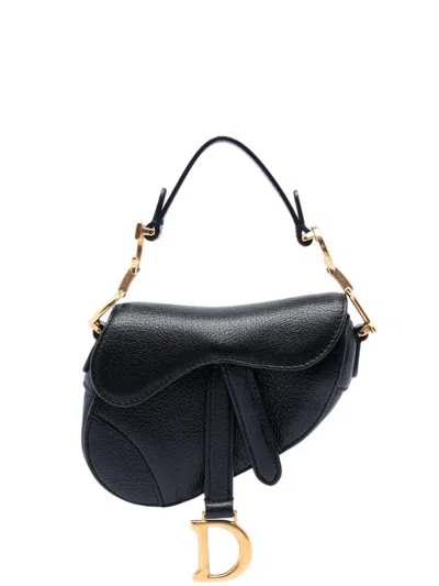 Pre-owned Dior 2021 Micro Goatskin Saddle Bag Satchel In Black