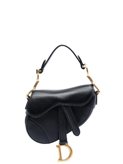 Pre-owned Dior 2021 Micro Goatskin Saddle Bag Satchel In Black