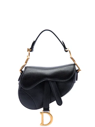 Pre-owned Dior 2021 Micro Goatskin Saddle Bag Satchel In Black