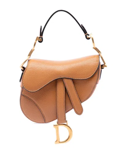 Pre-owned Dior 2021 Micro Goatskin Saddle Bag Satchel In Brown