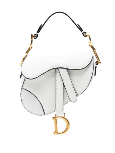 Pre-owned Dior 2021 Micro Goatskin Saddle Bag Satchel In White