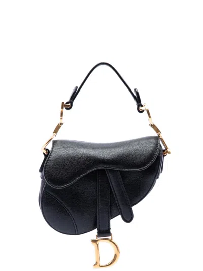 Pre-owned Dior 2021 Micro Goatskin Saddle Satchel In ブラック