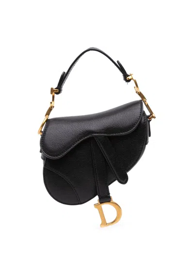 Pre-owned Dior 2021 Micro Goatskin Saddle Satchel In Black