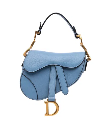 Pre-owned Dior 2021 Micro Goatskin Saddle Satchel In Blue