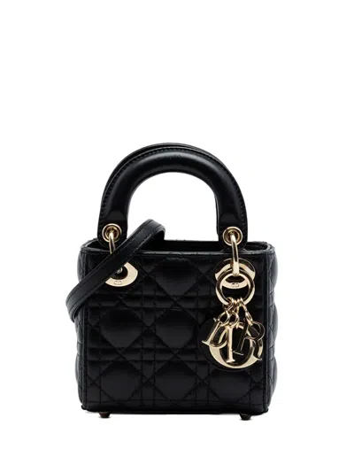 Pre-owned Dior 2021 Micro Lambskin Cannage Lady  Satchel In Black
