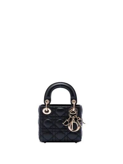 Pre-owned Dior 2021 Micro Lambskin Cannage Lady  Satchel In Black