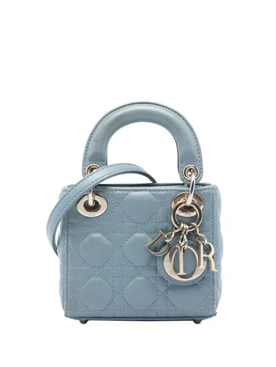 Pre-owned Dior 2021 Micro Lambskin Cannage Lady  Satchel In Blue