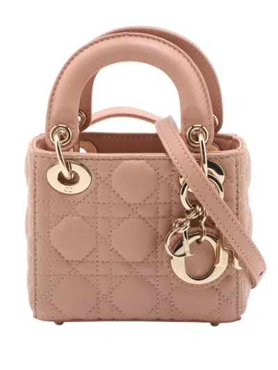 Pre-owned Dior 2021 Micro Lambskin Cannage Lady  Satchel In Brown