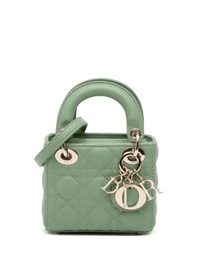 Pre-owned Dior 2021 Micro Lambskin Cannage Lady  Satchel In Green