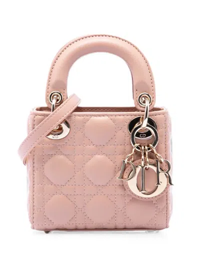 Pre-owned Dior 2021 Micro Lambskin Cannage Lady  Satchel In Pink