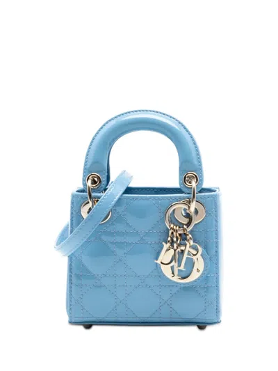 Pre-owned Dior 2021 Micro Patent Cannage Lady  Satchel In Blue