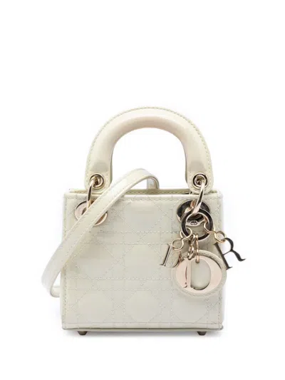Pre-owned Dior 2021 Micro Patent Cannage Lady  Satchel In White