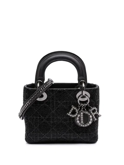 Pre-owned Dior 2021 Mini Beaded Lambskin Crystal Cannage Lady  Satchel