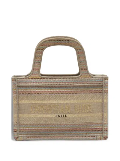 Pre-owned Dior 2021 Mini Book Embroidered Tote Bag In Neutrals
