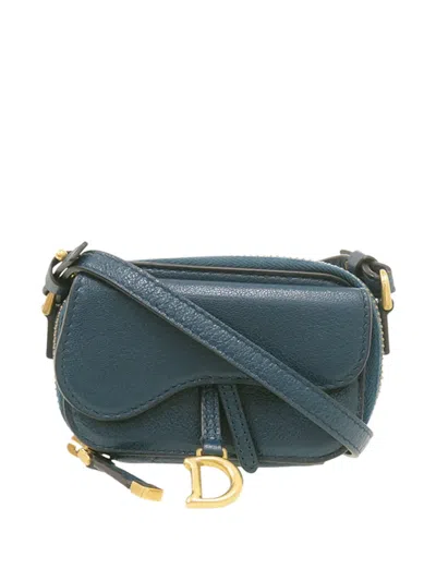 Pre-owned Dior 2021 Mini Goatskin Saddle Pouch Crossbody Bag In Blue