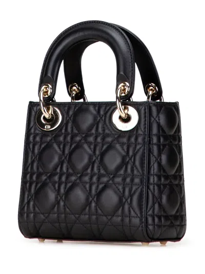 Pre-owned Dior 2021 Mini Lambskin Cannage Lady  Satchel In Black