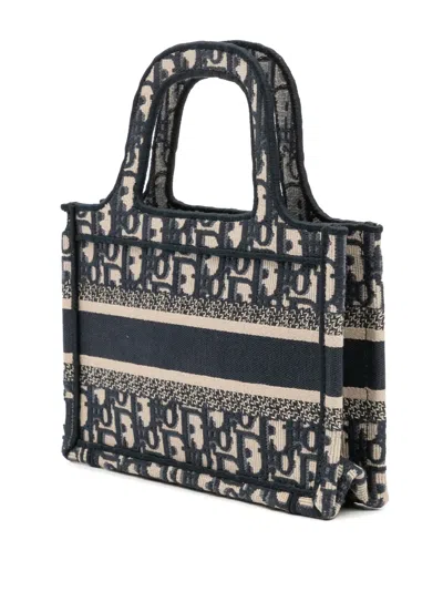 Pre-owned Dior 2021 Mini Oblique Canvas Book Tote Handbag In Blue