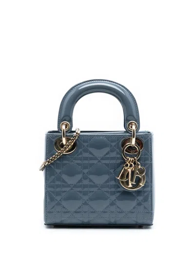 Pre-owned Dior 2021 Mini Patent Cannage Lady  Satchel In Blue