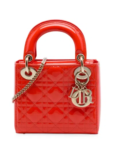 Pre-owned Dior 2021 Mini Patent Cannage Lady  Satchel In Orange