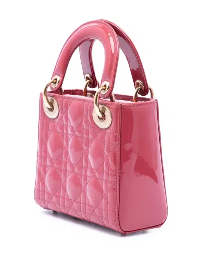 Pre-owned Dior 2021 Mini Patent Cannage Lady  Satchel In Red