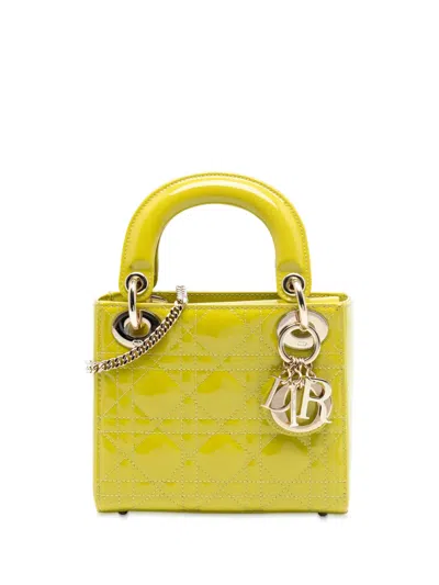 Pre-owned Dior 2021 Mini Patent Cannage Lady  Satchel In Yellow