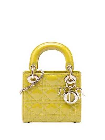 Pre-owned Dior 2021 Mini Patent Cannage Lady  Satchel In Yellow