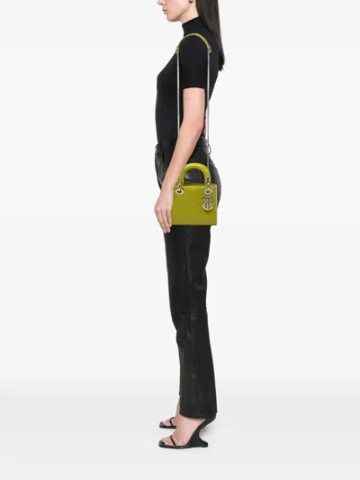 Pre-owned Dior 2021 Mini Patent Cannage Lady  Satchel In Yellow