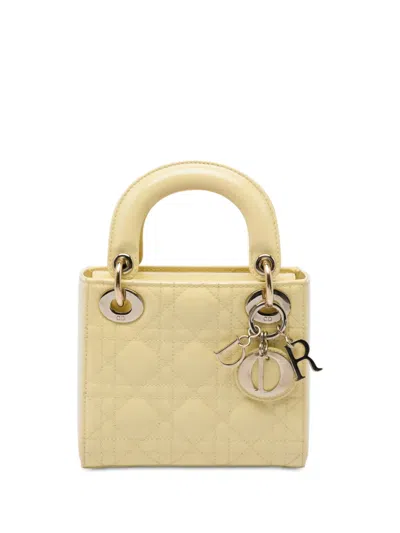Pre-owned Dior 2021 Mini Patent Cannage Lady  Satchel In Yellow