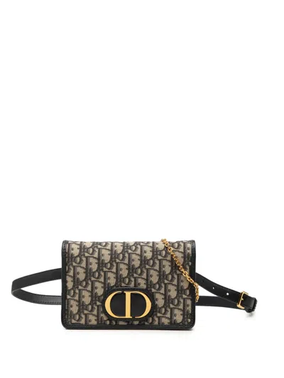 Pre-owned Dior 2021 Oblique Canvas 30 Montaigne 2 In 1 Pouch Satchel In Blue