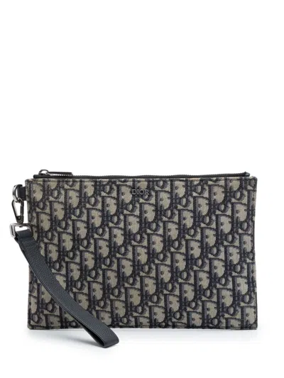 Pre-owned Dior 2021 Oblique Canvas A5 Pouch Clutch Bag In Blue
