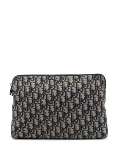 Pre-owned Dior 2021 Oblique Canvas Clutch Bag In Blue