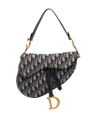 Pre-owned Dior 2021 Oblique Canvas Saddle Bag Shoulder Bag In Blue