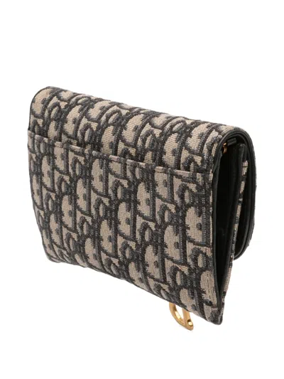Pre-owned Dior 2021 Oblique Canvas Saddle Wallet On Chain Crossbody Bag In Blue