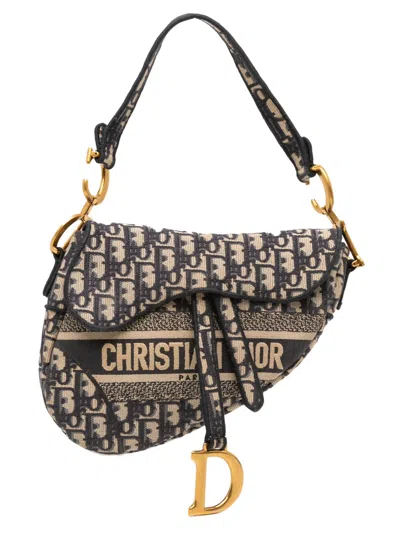 Pre-owned Dior 2021 Oblique Embroidered Canvas Saddle Bag Shoulder Bag In Blue