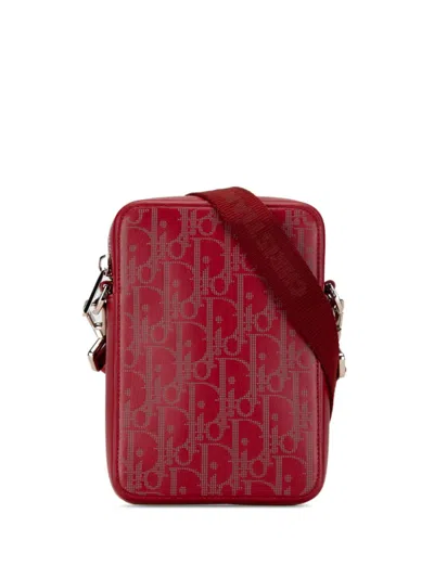 Pre-owned Dior 2021 Oblique Galaxy World Tour Messenger Crossbody Bag In Red