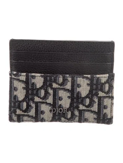 Pre-owned Dior 2021 Oblique Jacquard Card Holder In Black