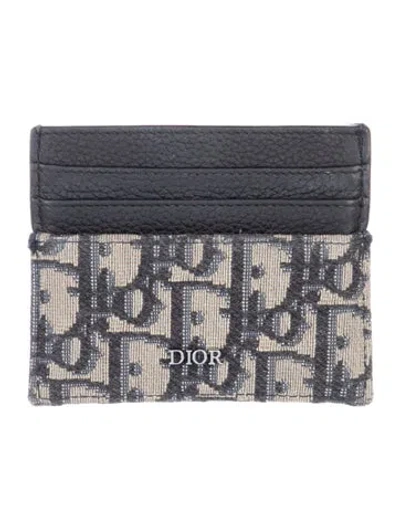 Pre-owned Dior 2021 Oblique Jacquard Card Holder In Blue