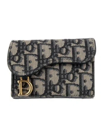 Pre-owned Dior 2021 Oblique Jacquard Card Holder In Blue