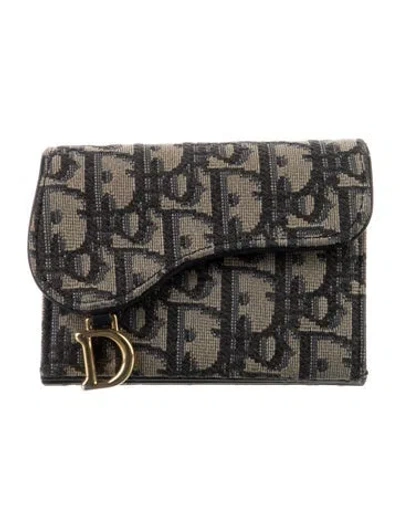 Pre-owned Dior 2021 Oblique Jacquard Compact Wallet In Neutral