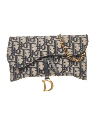 Pre-owned Dior 2021 Oblique Jacquard Wallet In Blue