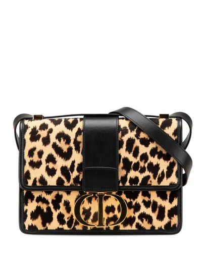 Pre-owned Dior 2021 Pony Hair Leopard Print 30 Montaigne Flap Crossbody Bag In Brown