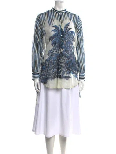 Pre-owned Dior 2021 Printed Button-up Top In Blue
